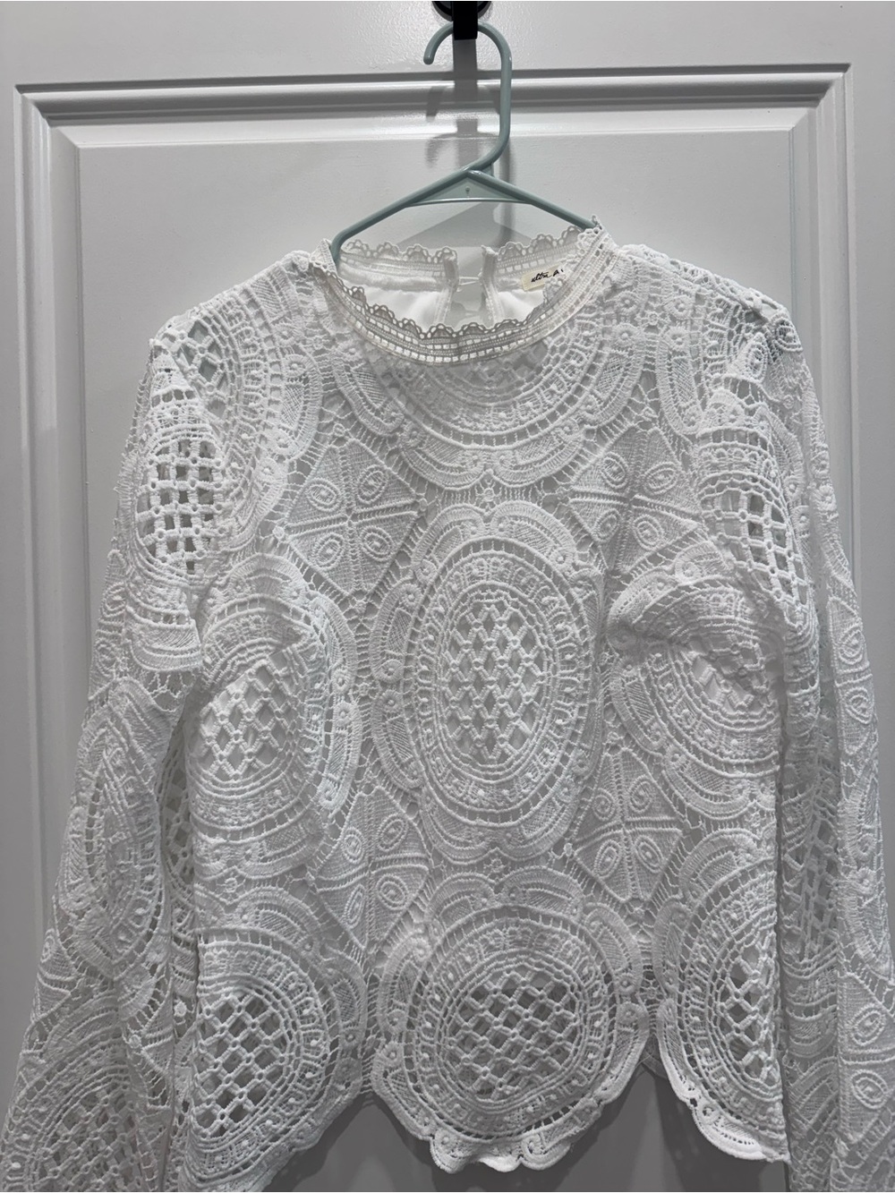 Ultra Pink White Crochet Lace Blouse
